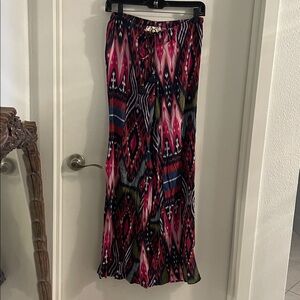 NWOT Figue XS Ikat Multi Color Wide-leg Drawstring/Tassel ankle zipper Pants